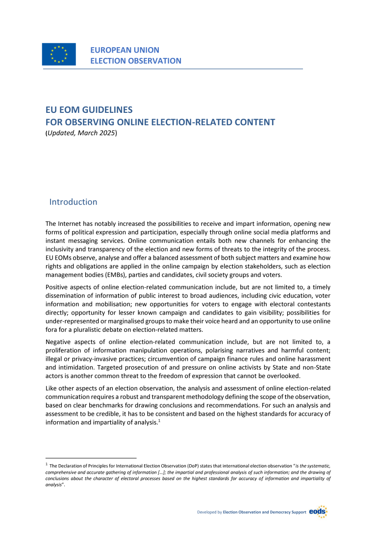 EU EOM GUIDELINES FOR OBSERVING ONLINE ELECTION RELATED CONTENT