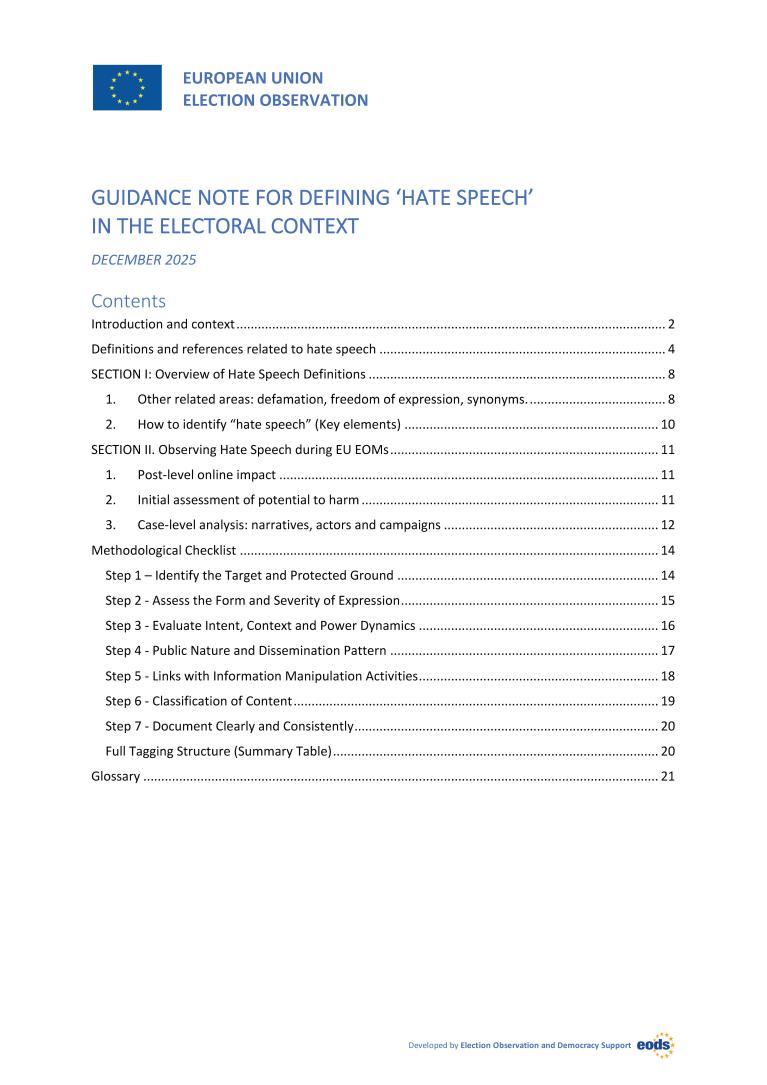 GUIDANCE NOTE FOR DEFINING HATE SPEECH